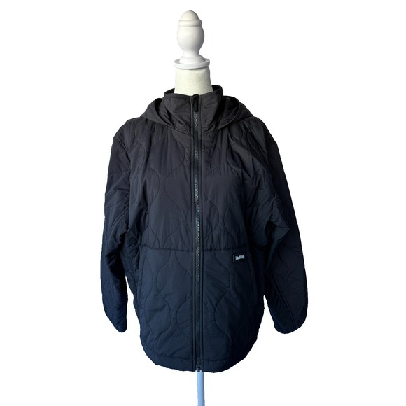 Halfdays Bessie Quilted Jacket Black Womens M Packable Gorpcore Travel Hoodie